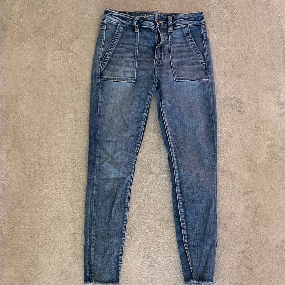 American Eagle Outfitters Women's Dark Blue Skinny Jeans with Utility Pockets